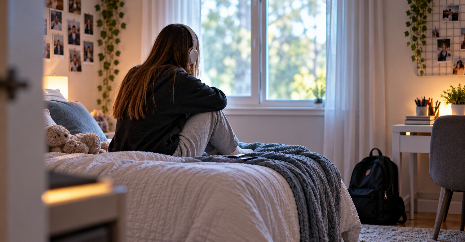 Teenager spending time alone in bedroom and withdrawing from family